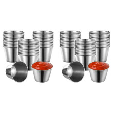 120 Pcs Stainless Steel Sauce Cups, 2.2oz Stainless Steel Dipping Sauce Cups,Reusable Round Dipping Bowls for Restaurant