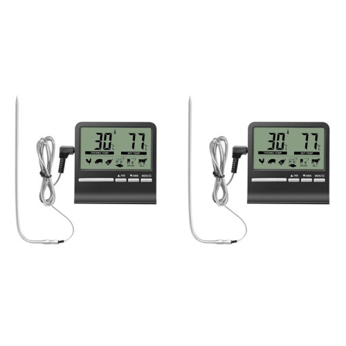 2X Kitchen Digital CookingThermometer Meat Food Temperature for Oven BBQ Grill Timer Function with Heat Meter A