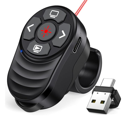3X Rechargeable USB Type C Wireless Presentation Clicker,Finger Ring Presentations Powerpoint Clicker with Light Pointer 1