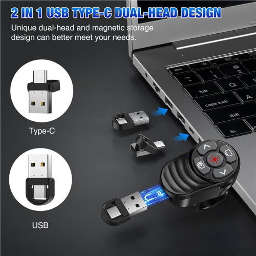 3X Rechargeable USB Type C Wireless Presentation Clicker,Finger Ring Presentations Powerpoint Clicker with Light Pointer 2