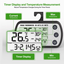 Digitales Kühlschrankthermometer, 4er-Pack, Wasserdichtes Kühlschrankthermometer, Max/Min-Aufzeichnungsfunktion, Timerfunktion, Schwarz