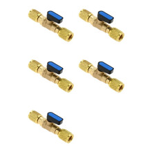 5pcs 1/4inch SAE Female Adapter 7/16inch-20 UNF Brass Shut-Off Valve Air Conditioner Refrigerant Valve