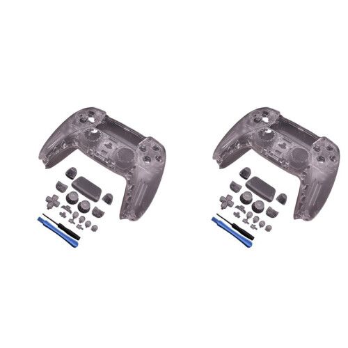 2X Full Set Clear Housing Shell for PS5 Controller Custom with Buttons,Touchpad Cover&Transparent Case Skin Kit 1