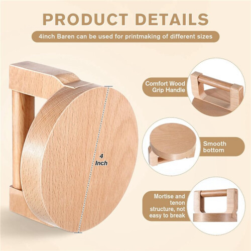 2X Wood Baren for Printmaking, Smooth Varnished Bottom for Even Pressure, Ergonomic Handle for Comfortable Use 2