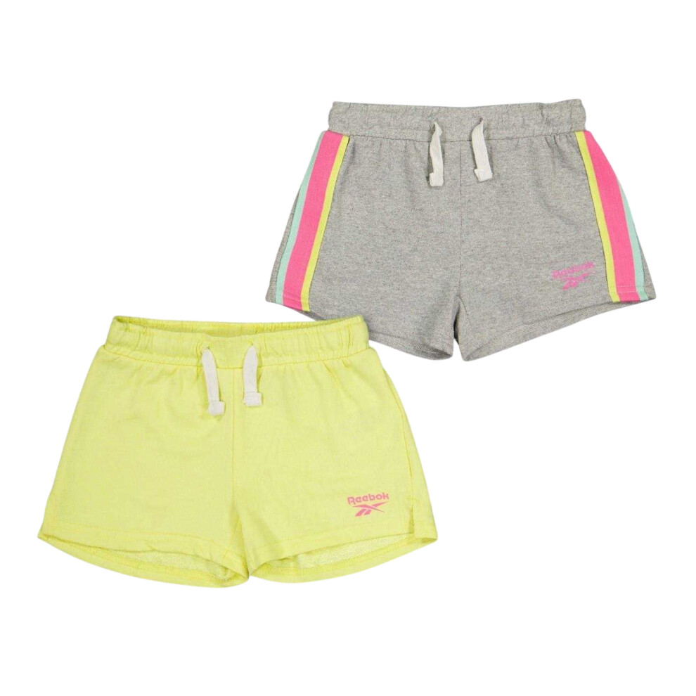 Reebok (4-5 Years, Light Grey Heather) Girls Cotton Blend Side Stripe Shorts (Pack Of 2)