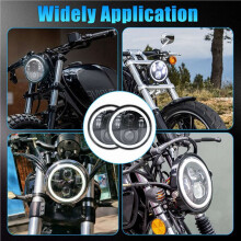 6st 5.75 LED-Koplamp, 5-3/4 Motorfietskoplamp met Witte Halo DRL voor Sportster Iron 883 Dyna Street Bob