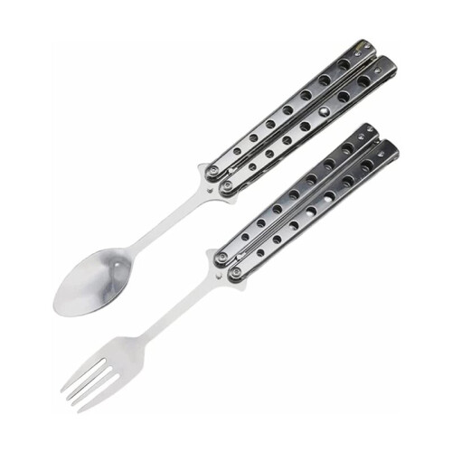 2X Spoon and Fork Set, Collapsible Stainless Steel Cutlery for Kitchen BBQ 1