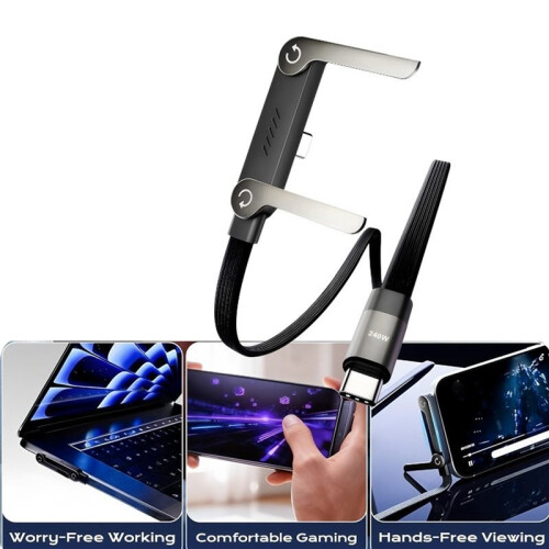 2X 240W Fast Charging Foldable Bracket Data Cable Type-C to Type-C PD Data Wire with Adjustable Phone Tablet Stand 2