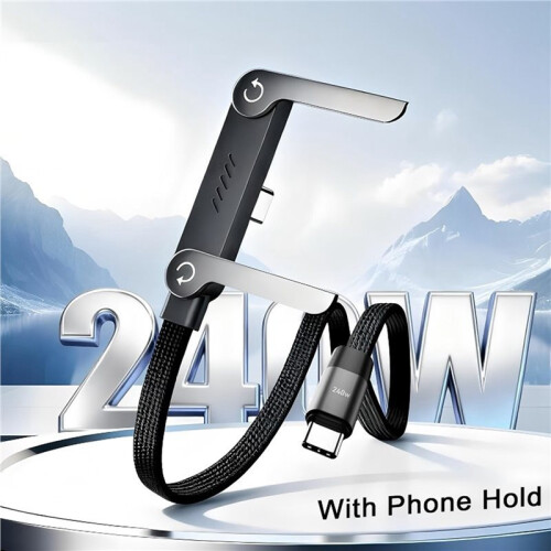 2X 240W Fast Charging Foldable Bracket Data Cable Type-C to Type-C PD Data Wire with Adjustable Phone Tablet Stand