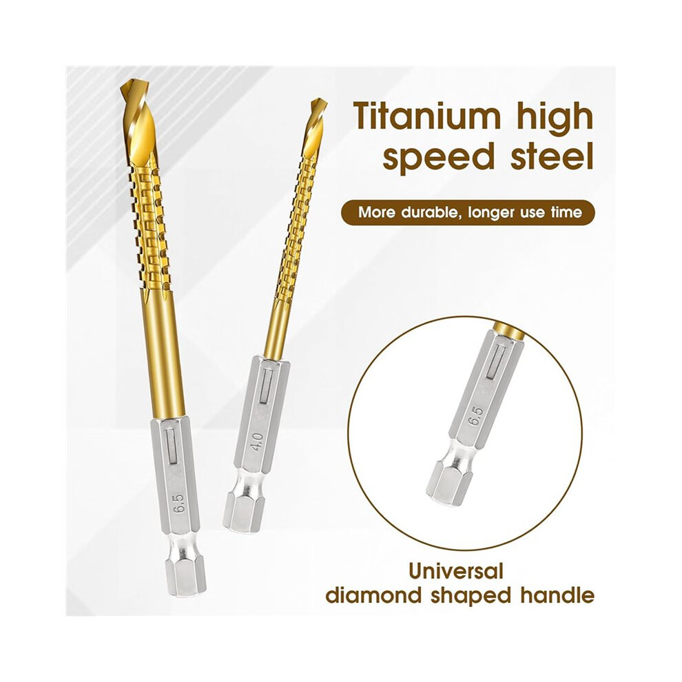 12Pcs Titanium Coated Hss Twist Drill Bits, 3-8Mm Hex Shank Serrated Cutting Drill Bit Spiral Saw Drill Bit 4712522522927
