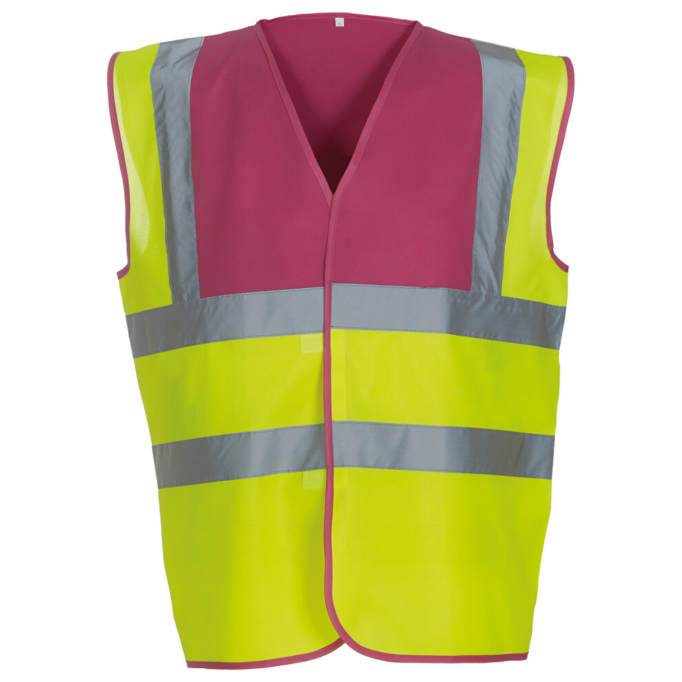 (Xl, Raspberry/Yellow) Yoko Unisex Adult Hi-Vis Contrast Trim Waistcoat 5063470457113