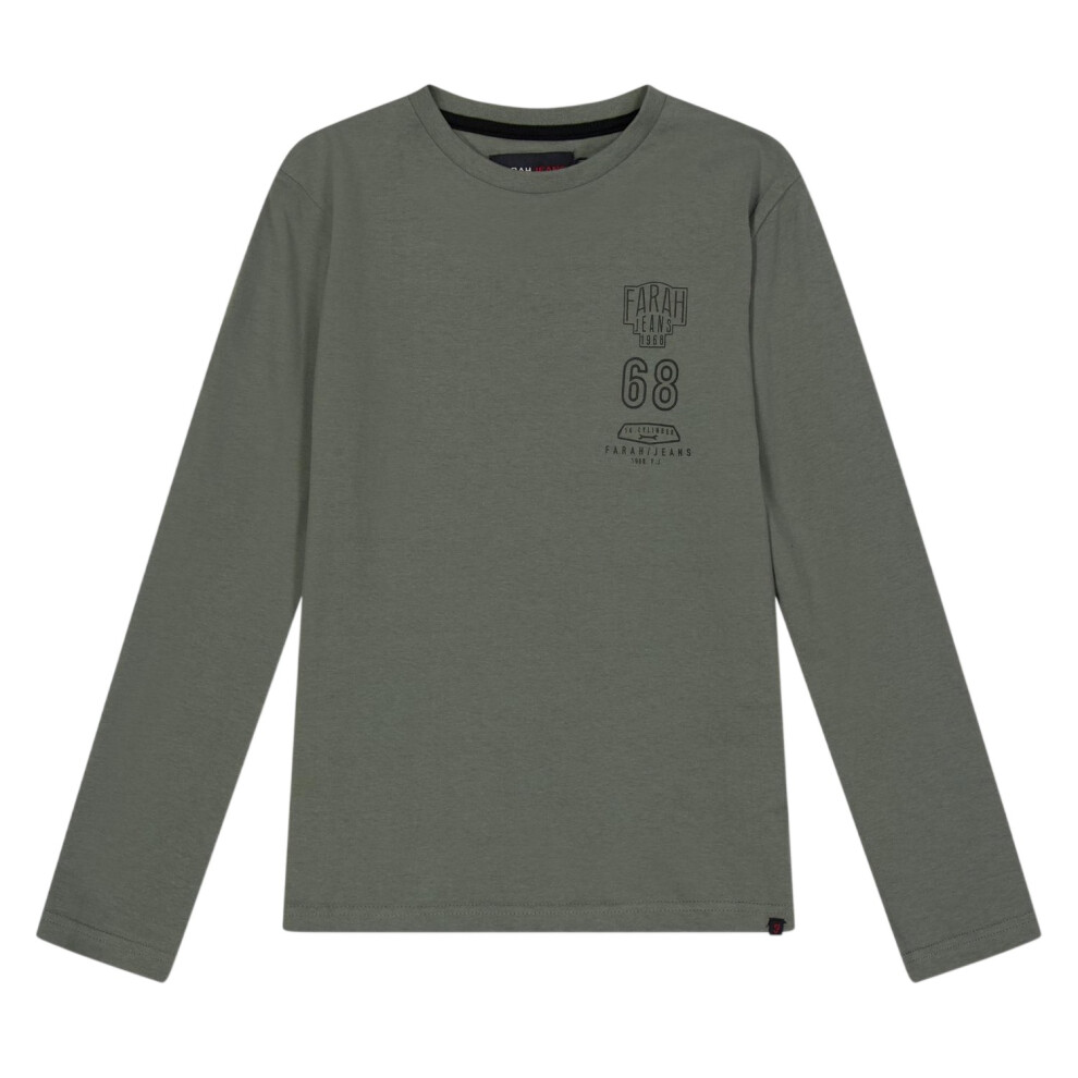Farah (14-15 Years, Green) Childrens/Kids Stacked Logo Long-Sleeved T-Shirt