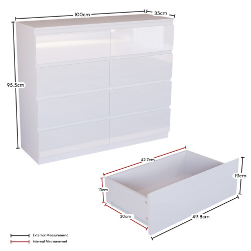 Vida Designs (White) Glinton Modern 8 Drawer Chest Bedroom Home Storage 1