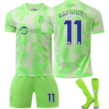 (green, 28) Sports Training Jersey Set with Socks, 24/25 Barça Second Away Jersey #11 Raphinha