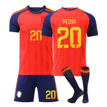 (red, 24) Sports Training Jersey Set with Socks—2026 FIFA World Cup Spain Home Jersey #20 Pedri