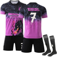 (purple, 28) Soccer jersey and training socks set for teens, kids, and adults, 24/25 Real Madrid, dragon design, No. 7 Vini Jr.