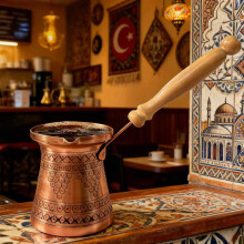 (Copper) Thickened Hand-Carved Coffee Pot, European-Style Retro, Made of Precious Metals, Textured, Copper-Plated