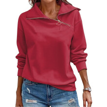 KEBORUILA Damen Sweatshirt Ohne Kapuze Elegant Hoher Kragen Rot XL — damen sweatshirt ohne kapuze, keboruila sweatshirt xl