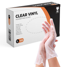 PRAIMA Clear Vinyl Gloves, 100 Count, Clear Disposable Gloves (100, Large)