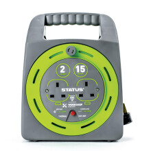 STATUS 2 Socket Cable Reel with 15 Metre Heavy Duty Extension Lead, Thermal Cut-Out Safety for Outdoor and Garden Power Use, Green (S15M2SHBCR1PK2)