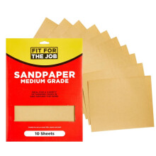 Fit For The Job 10 Large A4 Size Sheets Medium Grade Sandpaper for Sanding Wood, Furniture, Metal, Plaster For Home Improvement, Decorating & More, 1