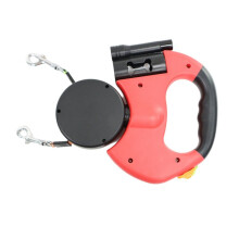 Auto Retractable Dual Dog Leash with Flashlight Waste Bag Box Roulette Double-Ended Traction Rope Pet Dog Supplies Red
