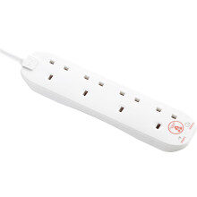 Masterplug Four Socket Extension Lead, 2 Metre Cable, Surge Protection, Power and Surge LED Indicators, Unswitched, 4-Way Plug Extension Cable, Power