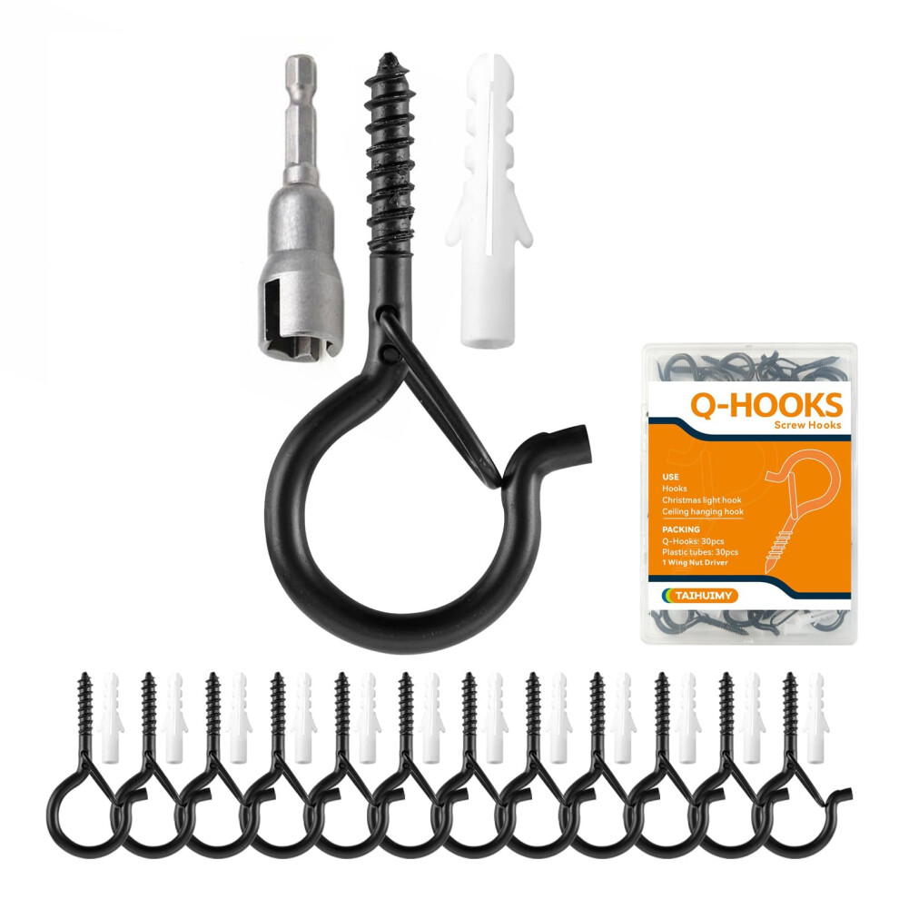Taihuimy Screw Hooks For Outdoor String Lights, Q-Hanger Christmas Rope Lights Clips, Wall Cabinet Ceiling Eye Hook With Safety Buckle For Wire Party 5005917919754
