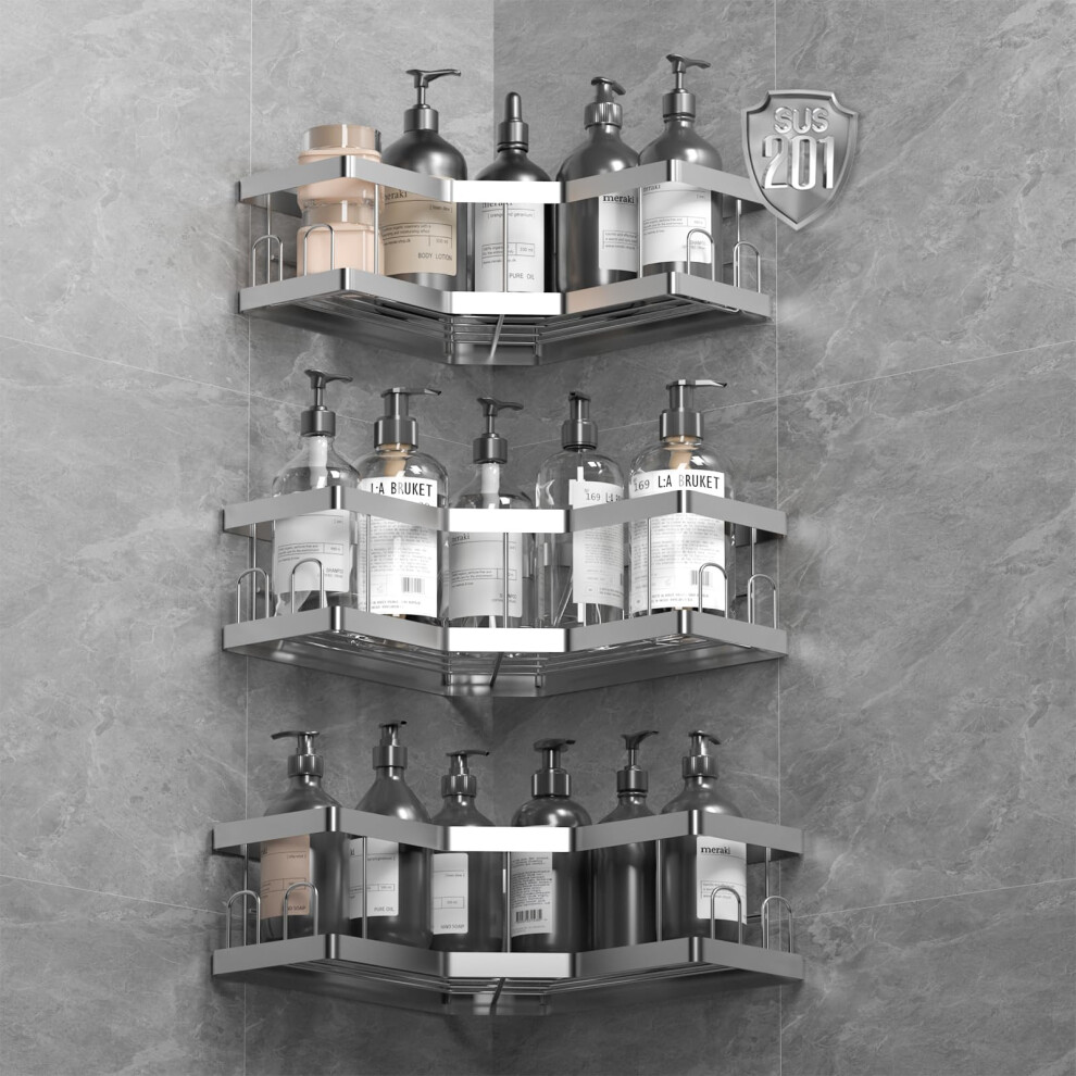 Acemining Shower Caddy, 3 Pack Silver Bathroom Shelves, Adhesive Shelf Storage No Drilling, 201 Stainless Steel Shower Organiser, Rust-Resistant Cadd 5002826630961