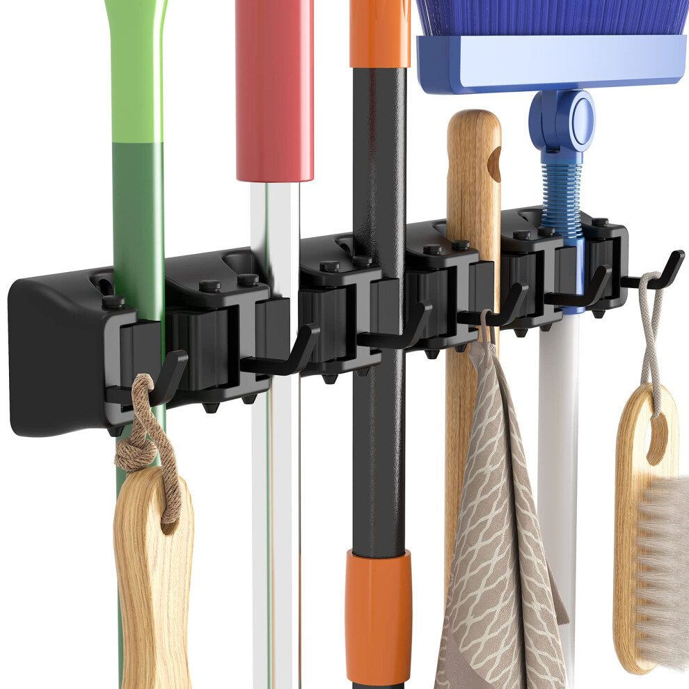Lifewit Broom Mop Holder Wall Mounted, Heavy Duty Broom Storage With 5 Slot 6 Hooks, Utility Room Storage Solutions For Broom Cupboard Kitchen Bathro 5004657595907