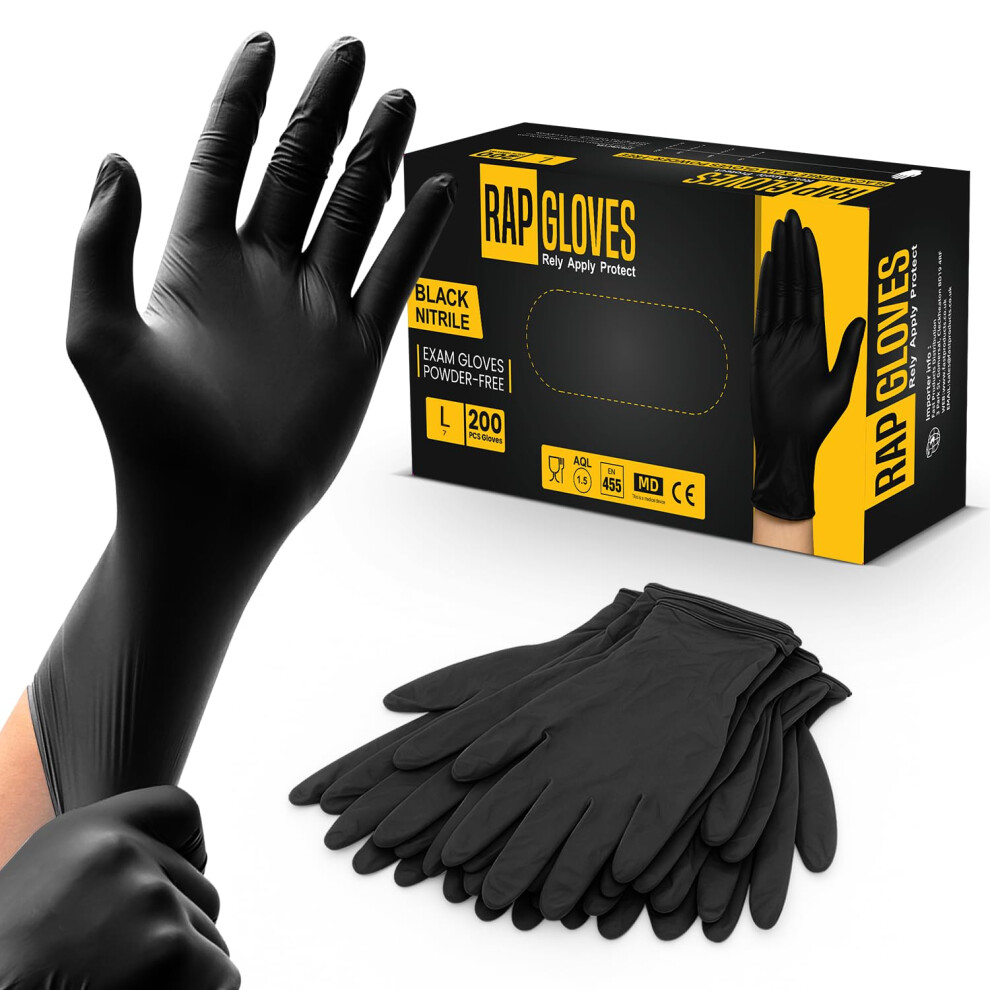 Photos - Safety Equipment 200 Disposable Gloves Large Black Gloves Strong Grip Work Gloves for Daily Use Protection Professional Food Safe Nitrile Dis