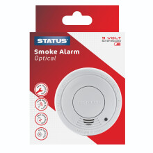 STATUS 9V Photoelectric Smoke Alarm, Battery Operated Fire Detector for Home Bedroom Kitchen Hallway, Includes 9V Battery, Easy Test Button, Low Batt