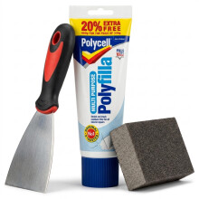 Polycell Polyfilla Multi Purpose Ready Mixed Wall Filler 396g Tube with 3" Professional Scraper & Flexible Sanding Block — Complete Wall Repair Kit