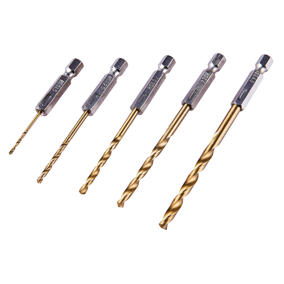 Amtech - 5Pc Titanium Nitride Coated Hss Drill Bit Set, Fast Clean Drilling In Metal, Wood & Plastic, Quick Swaps For Diy & Trade With Quick-Change S 5006302246622
