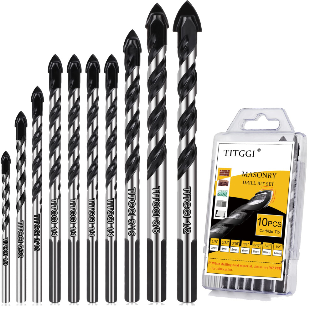 10Pcs Tile Drill Bits Set, Professional Masonry Drill Bits Set For Porcelain/Glass/Brick/Plastic/Cement/Wood/Tile/Etc (3Mm To 12Mm) 5008923673474