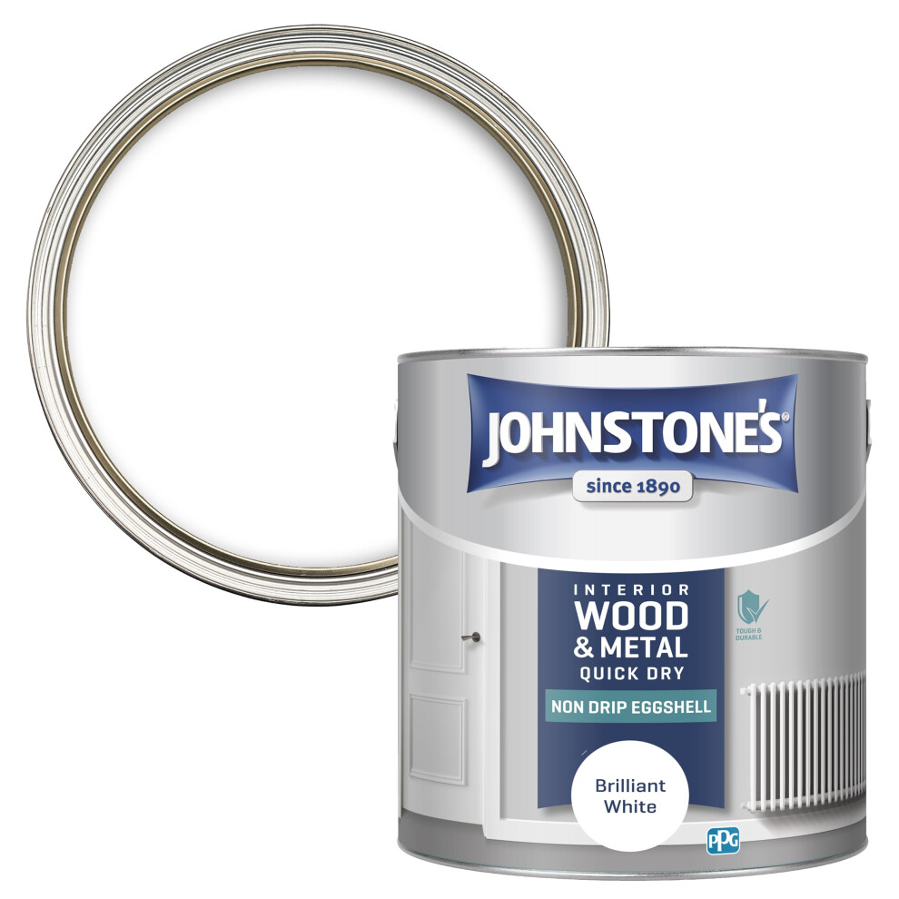 Johnstone's - Interior Wood And Metal Paint - Eggshell Finish - Brilliant - 2.5 L - Quick Drying - Non Drip Water Based Formula White