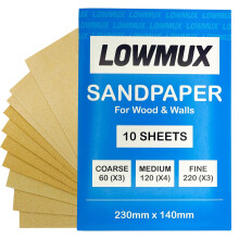 Pack of 10 Premium Assorted Sandpaper Sheets | Mixed Grit Sand Paper Set | 3 P60 Coarse Grit | 4 P120 Medium Grit | 3 P220 Fine Grit | Perfec