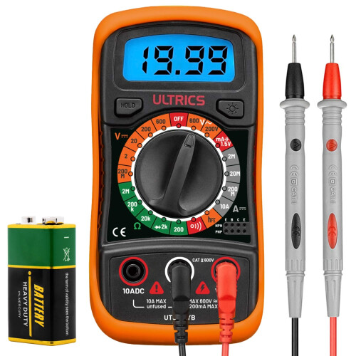 ULTRICS Digital Multimeter, Voltmeter Ammeter Ohmmeter Circuit Checker with Backlight LCD Test Leads, Portable Multi Tester Measures OHM AC DC Voltag
