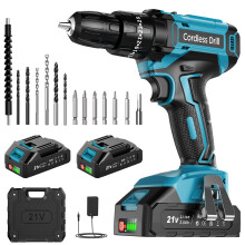 Cordless Drill Set 21V, Cordless Hammer Drill with 2 Batteries 2000mAh, 25+3 Torque, 42N.m Max ElectricDrill, 14 PCS DrillBits, 2 Speed, LED Light fo