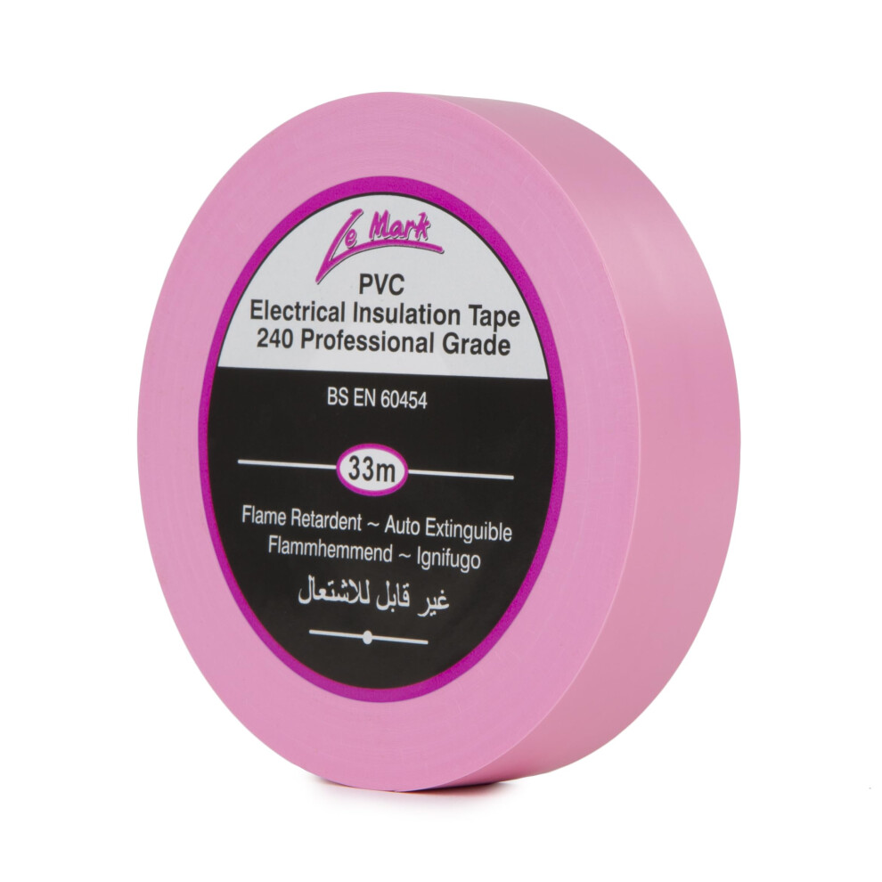 Le Mark Pink Pvc Electrical Insulation Tape 33M X 19Mm | Flame Retardant | Bs En 60454-2 & Rohs Compliant | Water & Abrasion Resistant | Professional 5006852140227