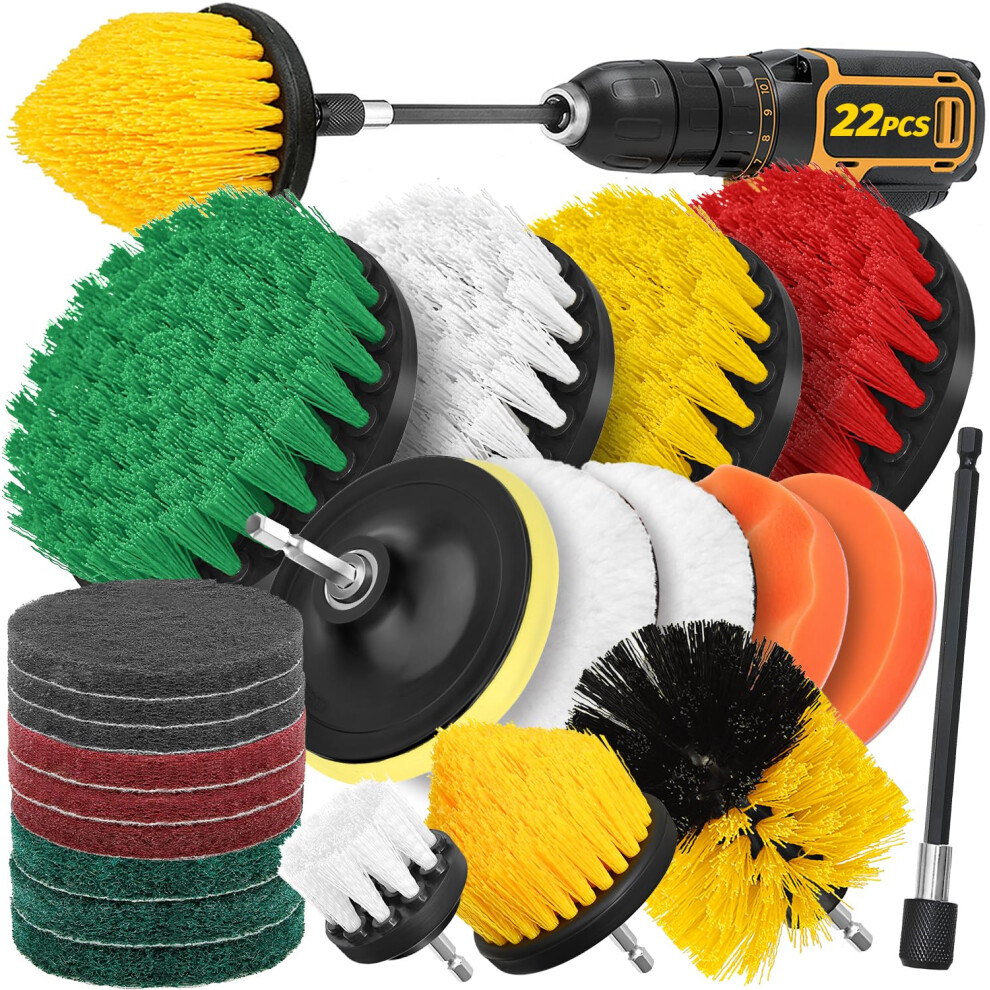 Aongray Drill Brush Attachment Set, 22Pcs 1/4In Power Cleaning Brush With Scrub Pads + Extend Long Attachment, Scrubbing Brush For Cleaning Bathroom, 5006711462842