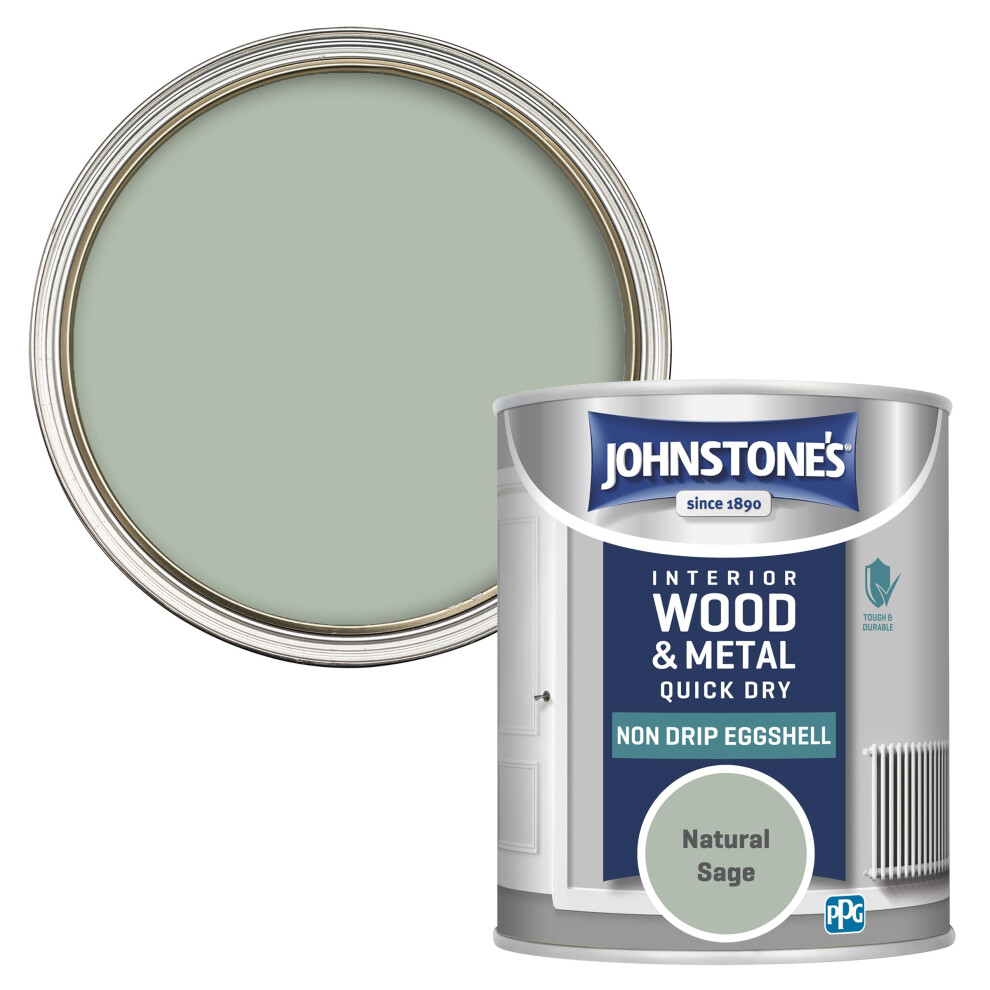 Johnstone's - Quick Dry & Nondrip Eggshell Paint For Wood & Metal - Natural Sage | Interior | Low Odour, Water-Based Formula, Dry In 1-2 Hours | 12M2