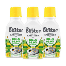 Buster Plughole Sanitiser Gel (Citrus - Pack of 3 x 300ml) Fast-Acting Sink and Drain Cleaner for Bad Smells and Stains, Kills 99.9% Germs on Drains