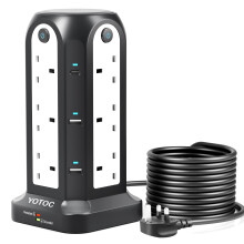 Tower Extension Lead,12 Way Surge Protected Extension Lead with 4 USB(5V 4.8A) Slots,2 USB-C(5V 3A),3250W Power Strip with 4 Individual Switches and