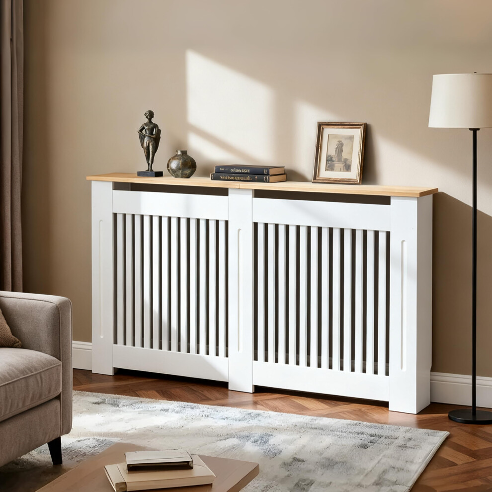 Fativo Large Tall Radiator Cover Cabinet, External 92Cm Height Heater Covers With Wood Texture Nature Top,Inner 90Cm Vertical Slats Modern Mdf Radiat 5000535364870