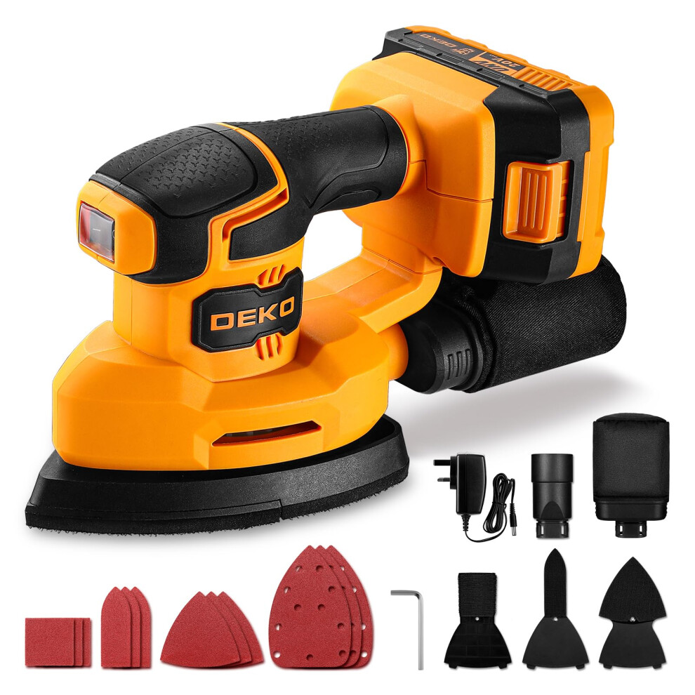 Cordless Mouse Sander For Wood: Dekopro 20V Detail Sander With Dust Collector And 2.0Ah Battery 13000 Rpm, 3 Attachments 12Pcs Sandpapers - Compact & 5000254169220