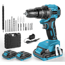 LEEIKOO Cordless Drill Driver 21V, Brushless Cordless Hammer Drill with 2 Batteries 2000mAh, 20+3 Torque, 45N.m Max Combi Drills, LED Light, 2 Speed,