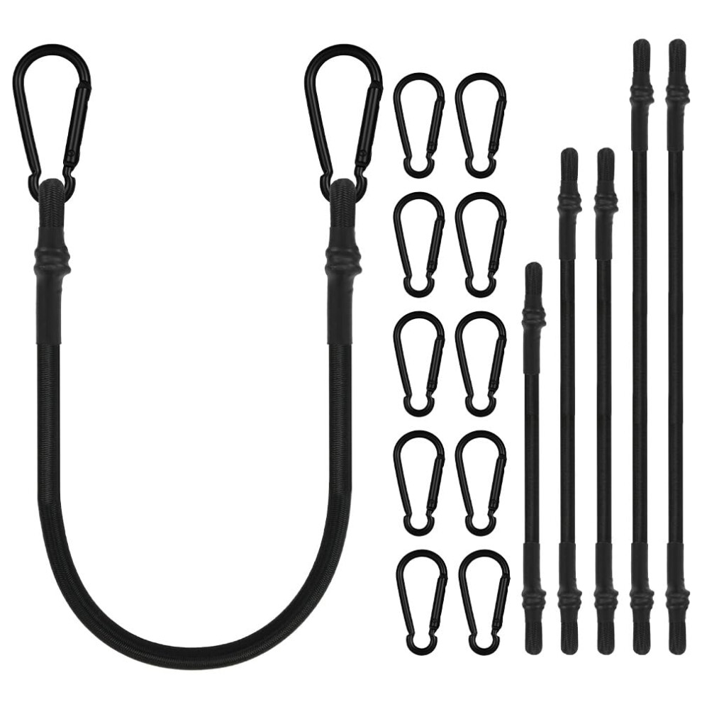 Adiwo Bungee Cords With Carabiner Clips, 6 Pack Black Extra Strong Long Bungee Straps, Assorted Size 30Cm 60Cm 80Cm, Removable Heavy Duty Carabiner, 5009671787109