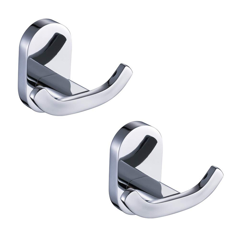 Bookarrow Pairs Bathroom Towel Hooks(2 Pack), Heavy Duty Round Chrome Twin Robe And Door Hook, Wall Mount Screw Fixed Coat Hanger In Bedroom Or Kitch 5007091719700
