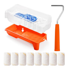Microfiber Paint Roller Covers (3/8" Nap), 2 Inch 15 Pack Small Paint Roller Kit with High-Density Fabric Paint Roller, Paint Tray, Paint Tray Liner,